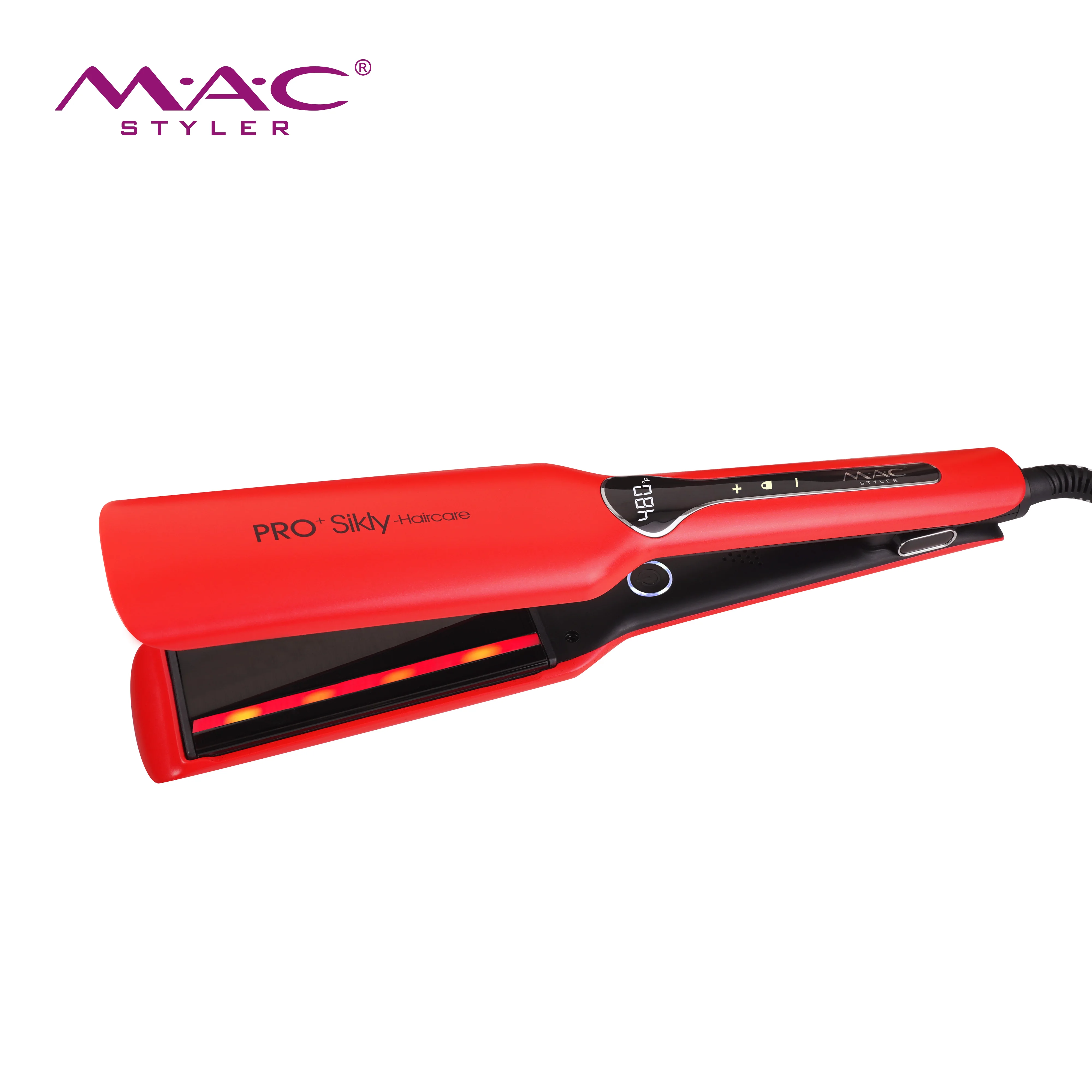 MAC Styler Red Color Custom Flat Irons 480F Titanium Hair Straightener Wide Plate Infrared Hair Straightener