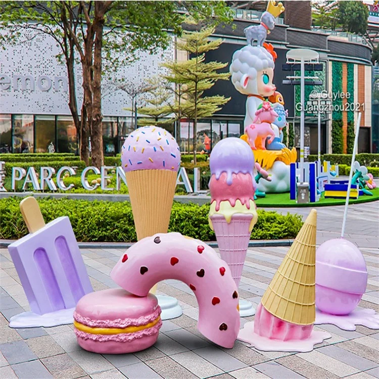 Outdoor Decor Giant Ice Cream Sculpture Props Fiberglass Dessert Statue for Summer Decoration