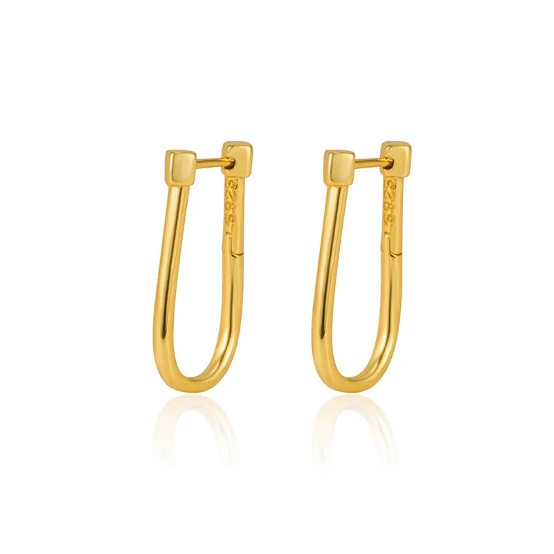 Laodun Original Design S925 Sterling Silver Earrings Minimalist Elegant Word U Shape Women Gold Plated Cuff Earrings