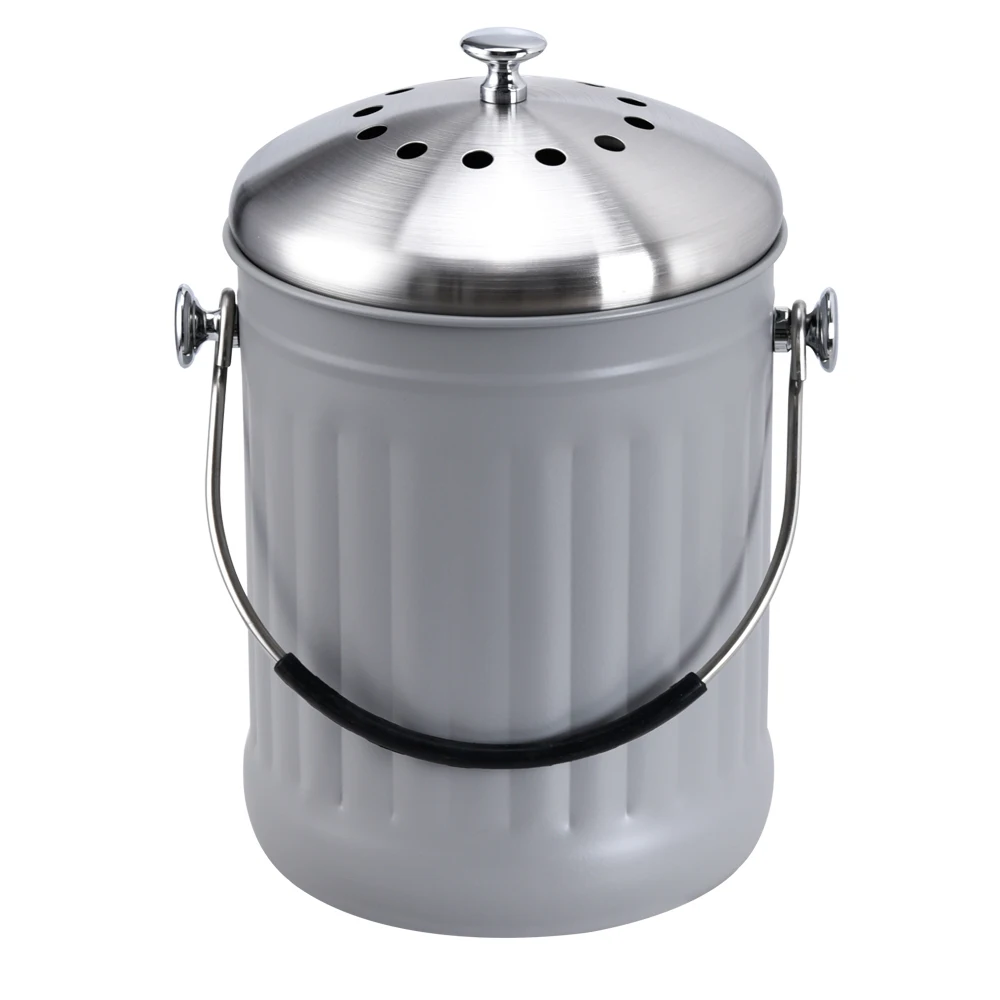 5L 1.3 gallons home apartment compost bin pail kitchen stainless steel manufacturer factory