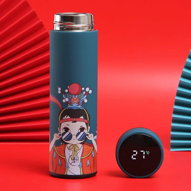 New Fashion Chinese Traditional Peking Opera Pattern Hot Water Smart Vacuum Flask Temperature Visible 304 Vacuum Bottle