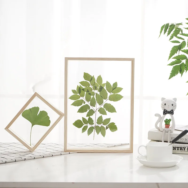 
High Quality Glass 4x6 5x7 8x10inch Plant Floating Picture Frames A4 Wood Double Sided Glass Diy Frames Specimens Frame 