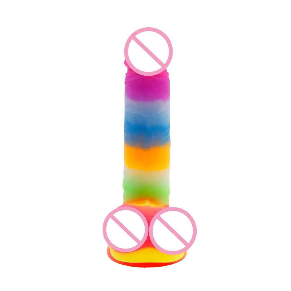 Adult women toys LGBT Pride Realistic 7 Inch Rainbow Dildo with Balls