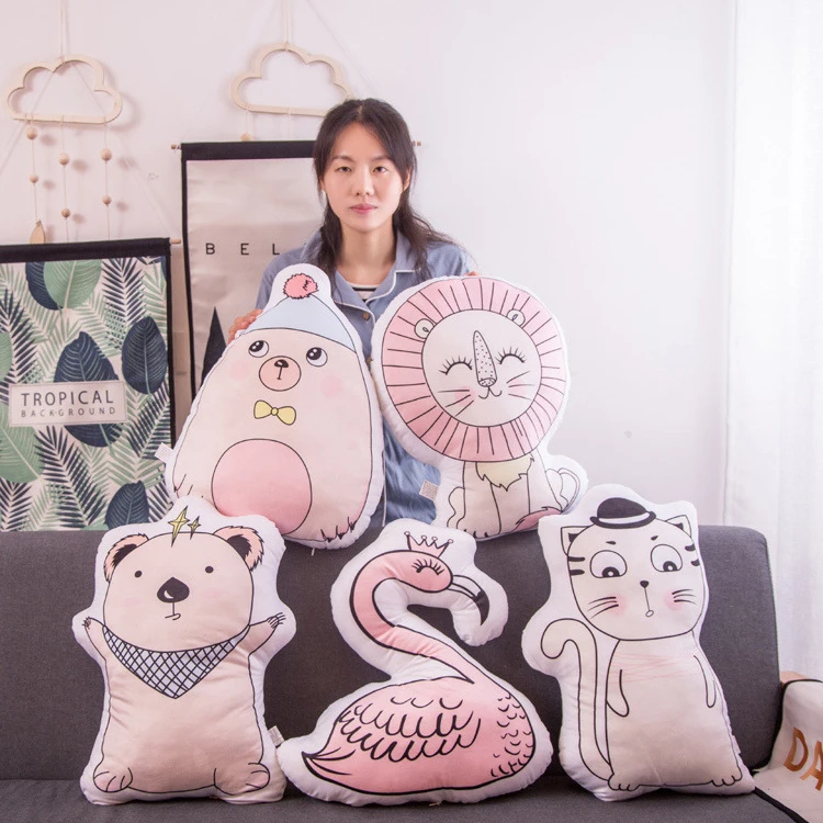 Custom cartoon 3D printed panda pattern pillow cotton stuffed horse snake animal shape plush toy children sleeping pillow