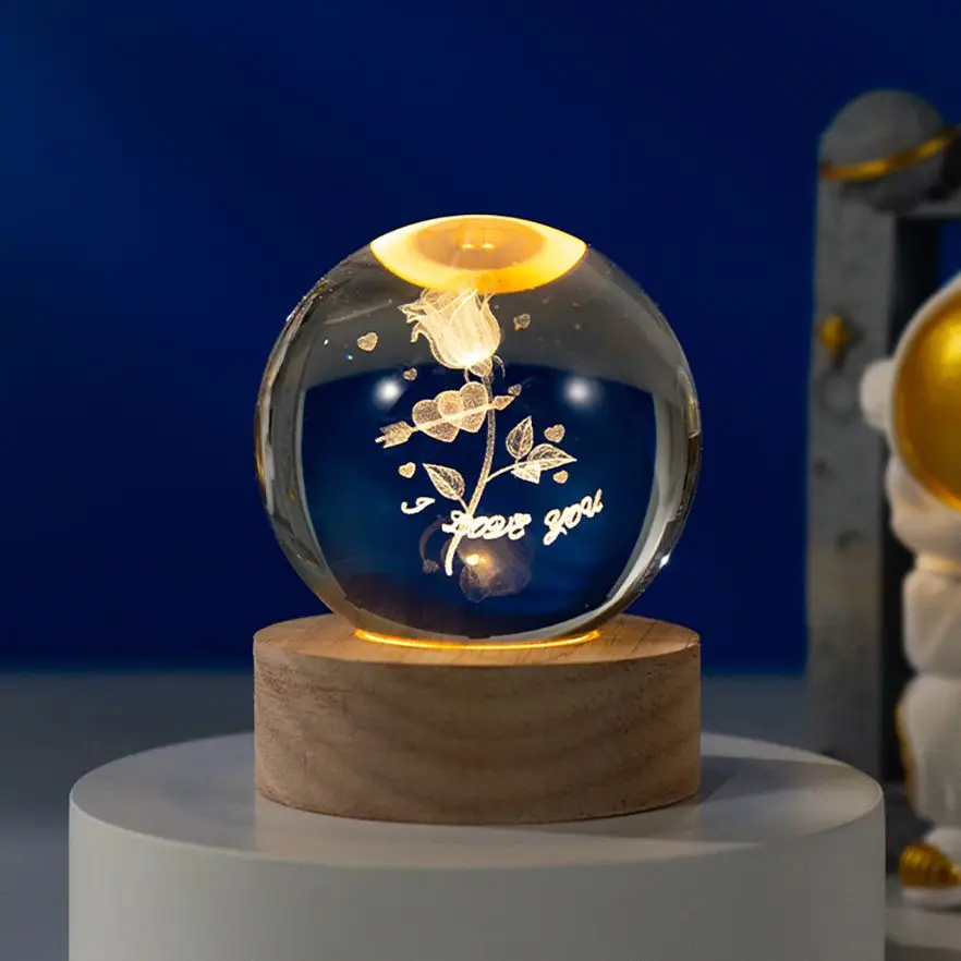 3D art solar system saturn crystal glass ball USB Power Sphere night Glowing Planet table lamp light