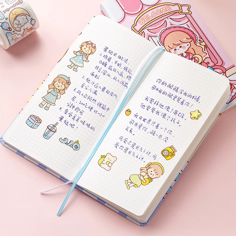 A7 Cartoon Lovely Pocket Saddle Stitching Cute Notebook Simple Style Journal Diary