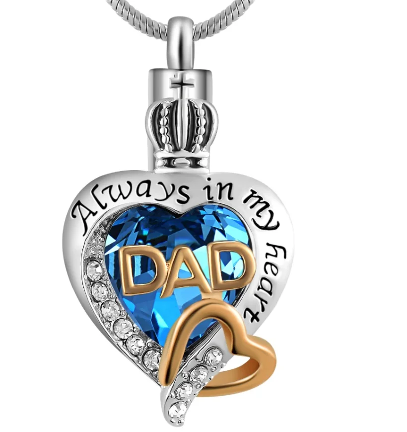 High Quality Always in my heart memorial cremation jewelry fashion ash urn pendant necklace,stainless steel snake chain,keepsake