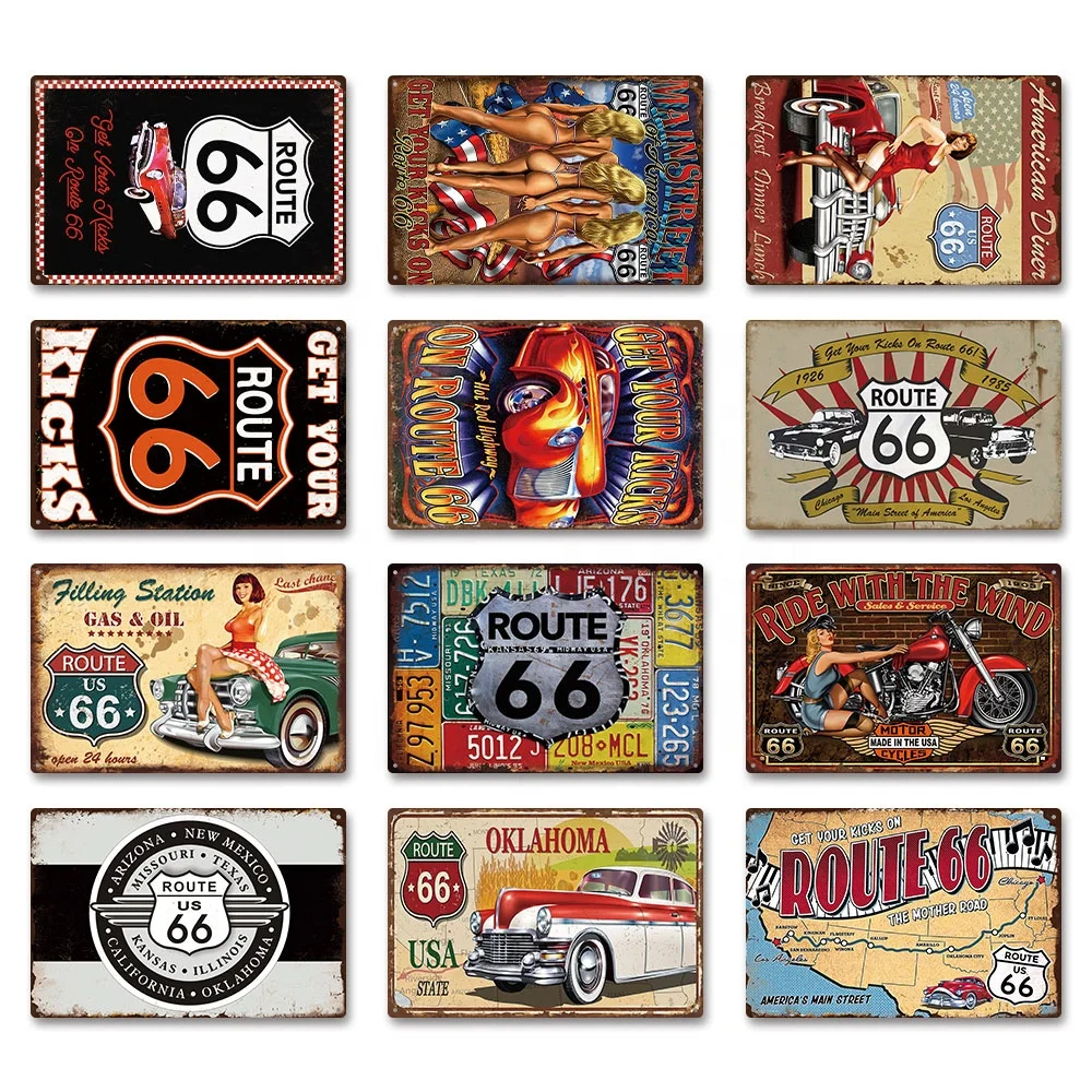 Putuo Decor New Design Route 66 Vintage Tin Sign Poster Highway Metal Printing Plaque Sign Garage Bar Decoration