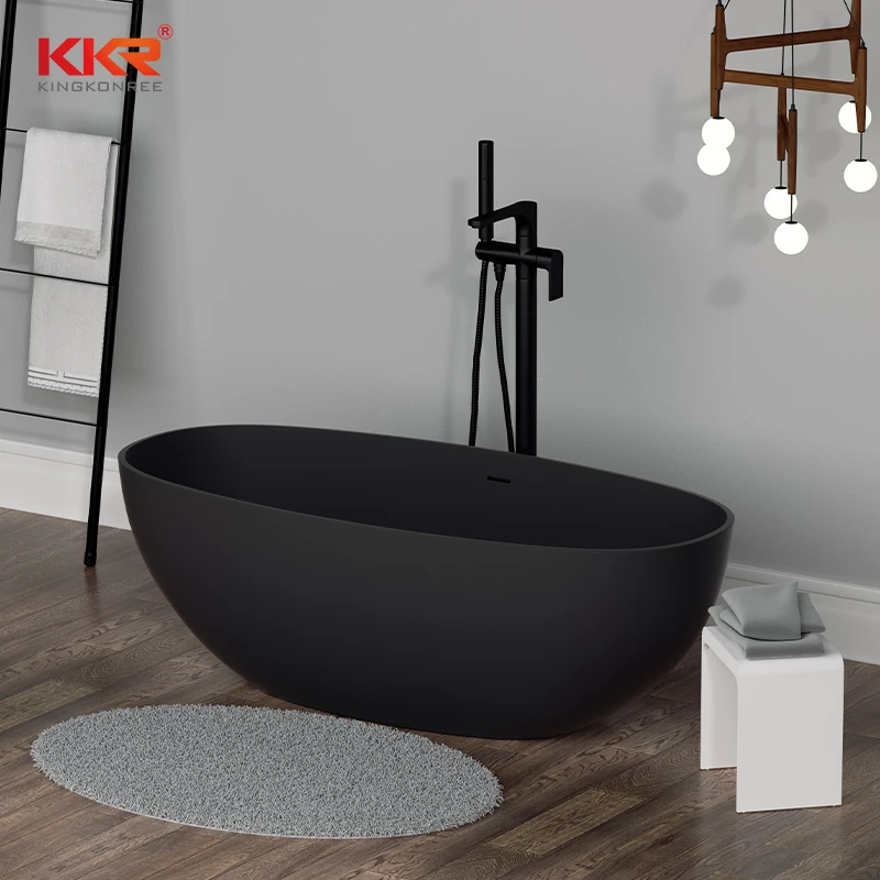 Elegant Black Acrylic Resin Solid surface Bath Tub Bathroom Whirlpool Bathtub with Drainage