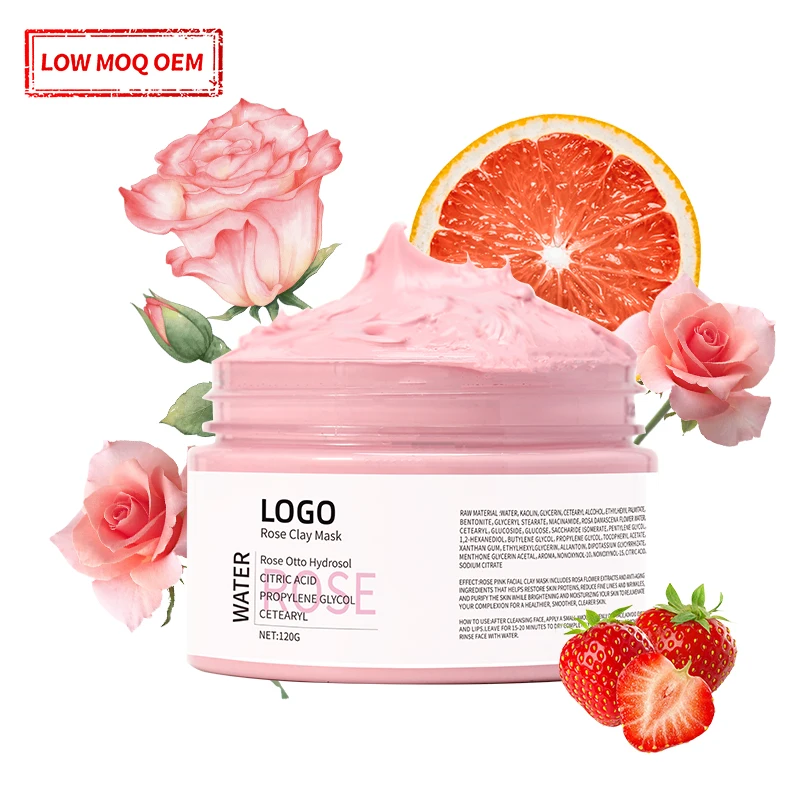 Rose Clay Mask Custom Facial Cleansing Detox Whitening Natural Vegan Cosmetic Facial Skincare Pink Mud Rose