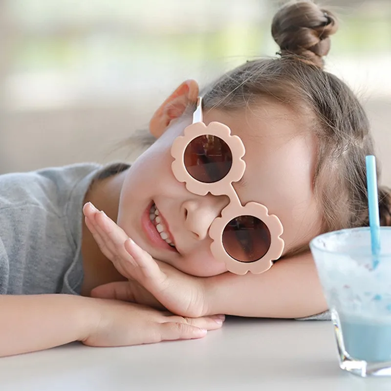 Multi-color plastic sunflowers fashion custom logo UV400 cute baby children kids sunglasses