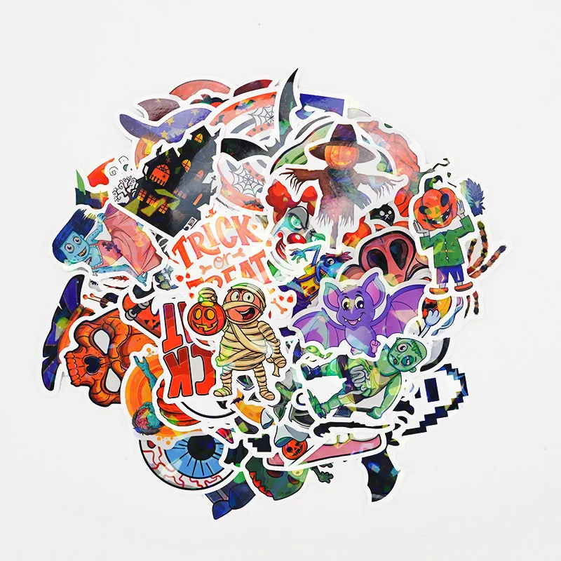 100 pcs holographic shiny Halloween Vinyl Stickers for Water Bottles Laptop Bumper Skateboard laptop sticker for Halloween day