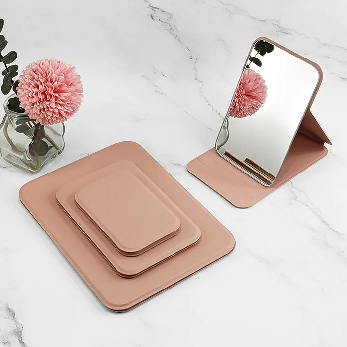 Luma New arrival PU Leather Stand Up Desktop Folding Makeup Mirror Table Mirror Travel gift Cosmetic Mirror
