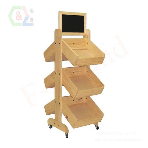 3-Tier Dump Bin, Pine Wood Frame with Chalkboard Header, Double Sided, Wheels