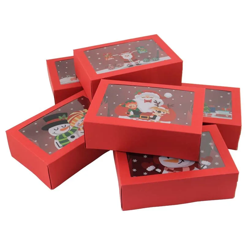 A65 Red Cardboard Christmas Gift Box with Transparent Candy Window for Baked Cookies and Other Christmas Decorations