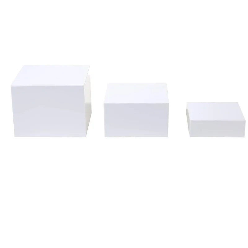 Set of 3 Glossy white Acrylic Cube Display  Risers with Hollow Bottoms for display only