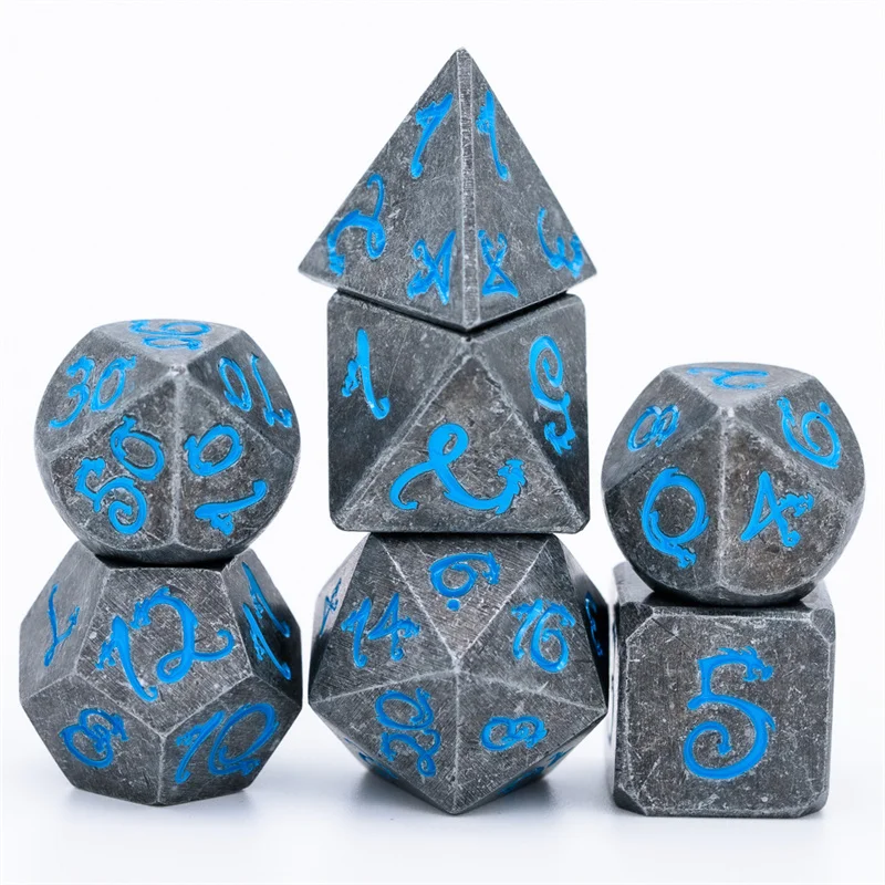 Udixi Custom D&D Old Dragon Font Metal 7PCS Polyhedral Dice Sets Dungeons and Dragons dice Metal Dragon