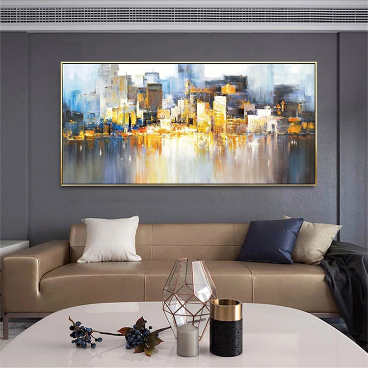 Cityscape Wall Art Modern City Building Painting Scenery Canvas Handmade Abstract Oil Painting For Home Decor Wall Framed Art