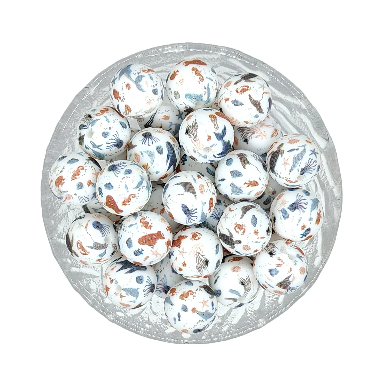 15mm Round Print Silicone Beads DIY Necklace Beaded Charm Pen Making Baby Teething Loose Beads