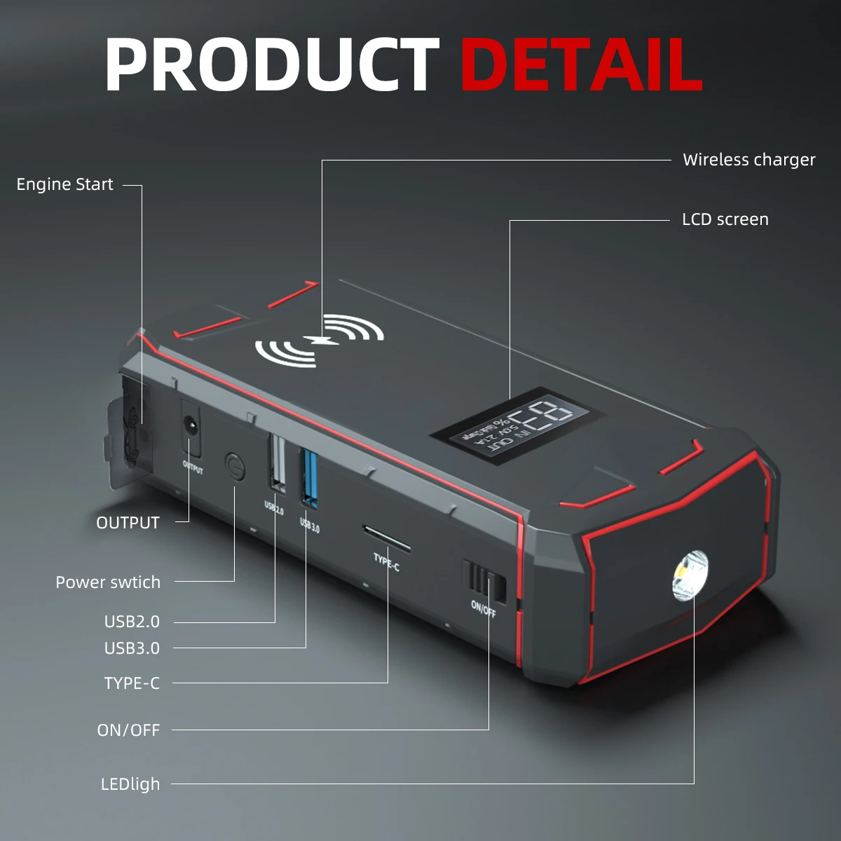 24V 12V Emergency portable car jump starter custom battery charger usb phone jump starter smart power bank