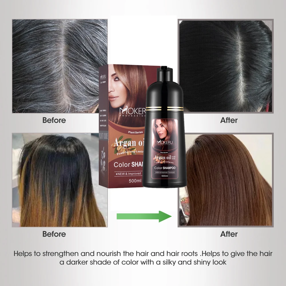 non allergic natural hair dye shampoo mokeru magic light brown and dark brown hair shampoo with argan oil without packing box