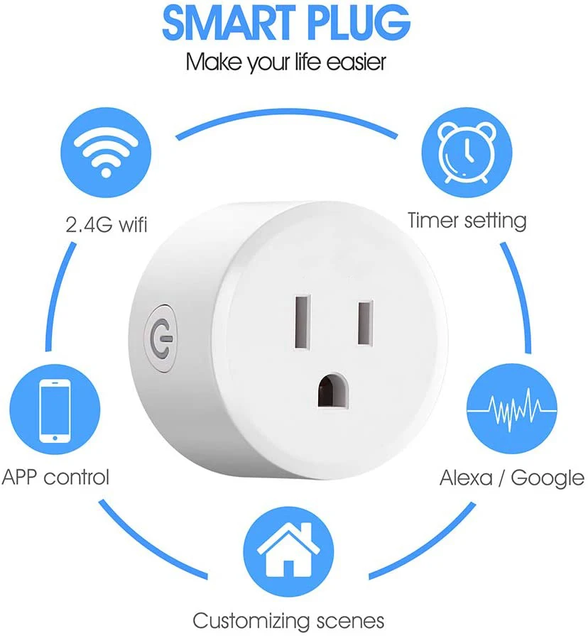  Умный дом мини-розетка Wi-Fi розетка 10A совместим с Alexa Google Assistant Голосовое управление умные разъемы
