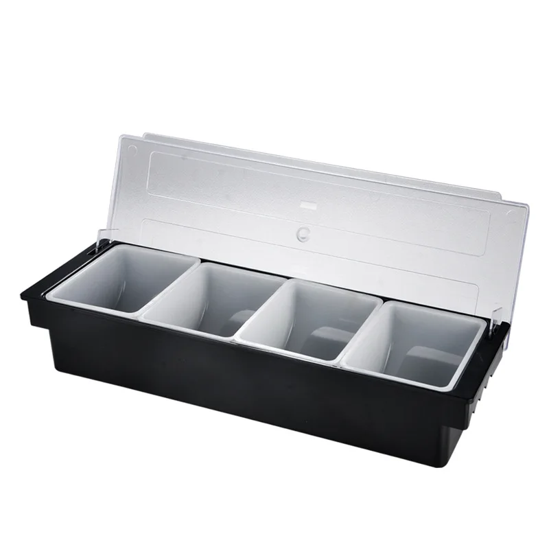 Wholesale Plastic Ice Chamber Bar Fruit Dispenser Condiment Caddy Restaurant Table Tray Chilled with 4 Compartment