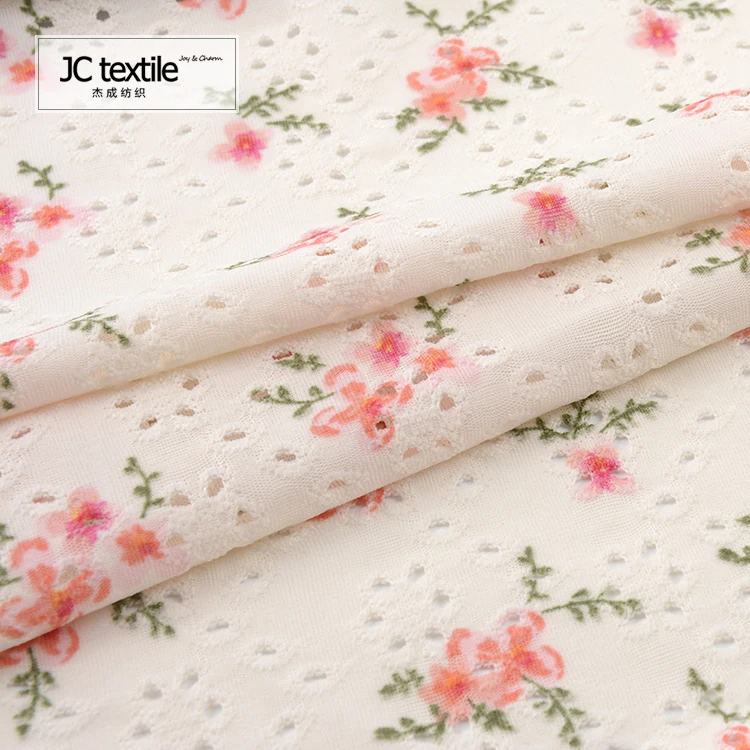 JC-K2165 Manufactory polyester spandex  embroidery  like wholesale floral jacquard  knit fabric