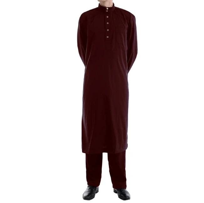 
Casual Breathable Polyester Long Sleeve Robe Muslim Men Clothing Islamic Thobe 