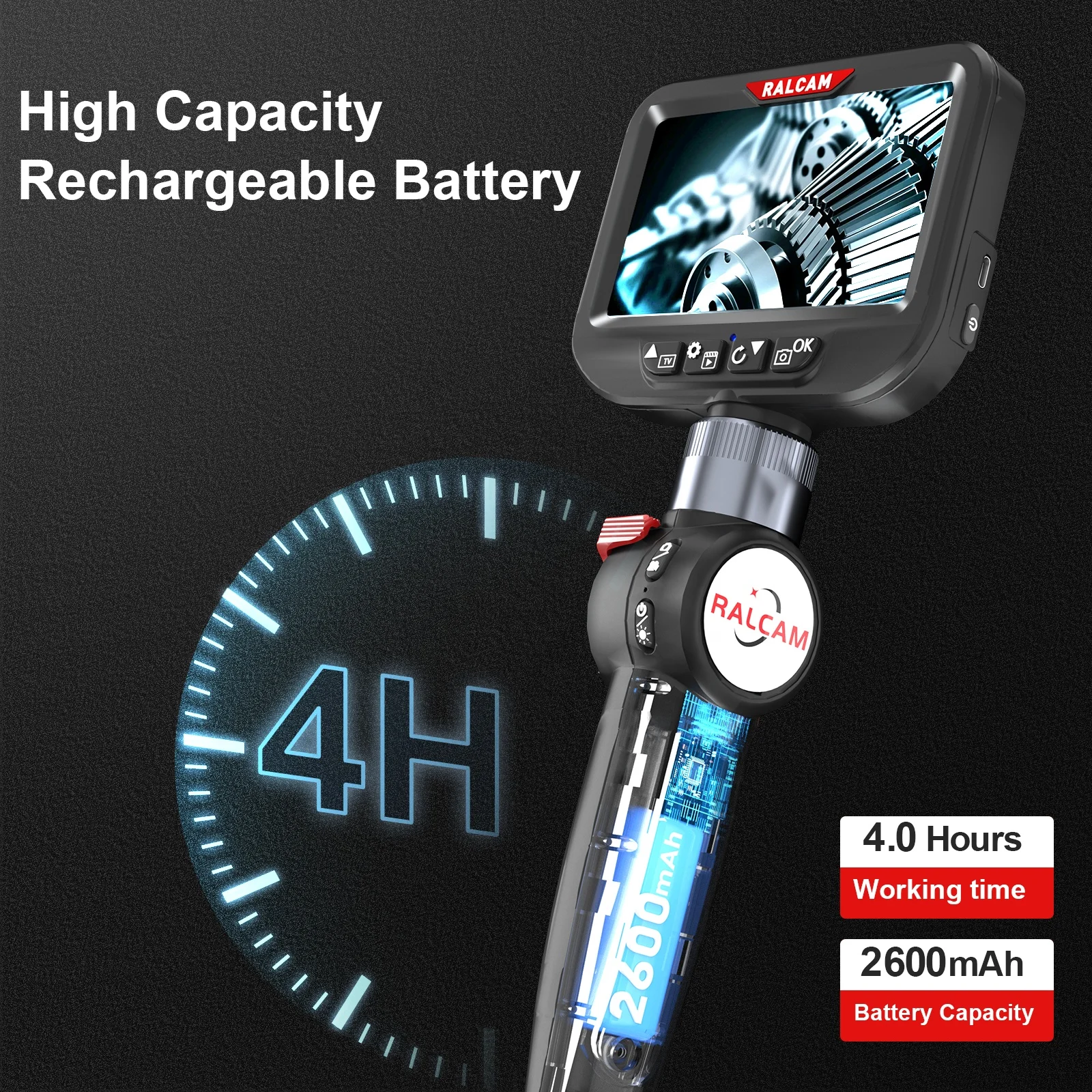 Factory Direct Sales Two Way Endoscope 720P IP67 Adjustable LED Video Recording Borescope 4.3 Inch Articulating Borescopes OEM