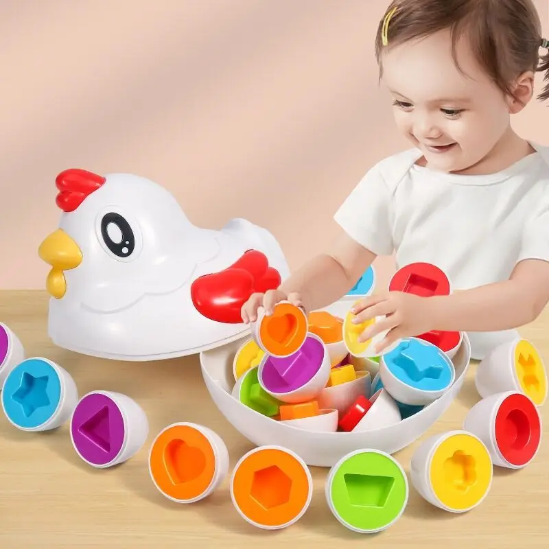 Drag Chicken Egg Puzzle Game Baby Toys Baby Educational Toy Color Recognize Shape Match Nuts Bolts Screw Training Toy Toddler Gi