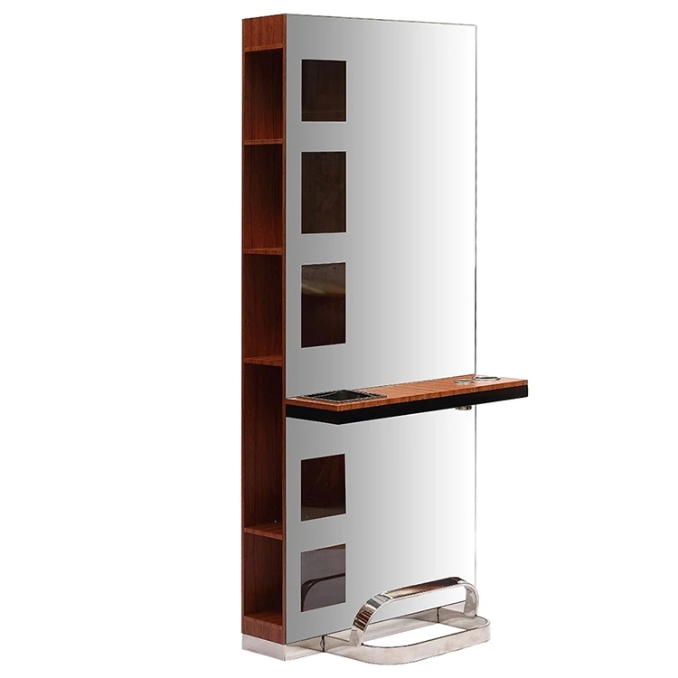 Hot sale barber furniture hair salon styling hairdressing mirror station wood cabinet for sale