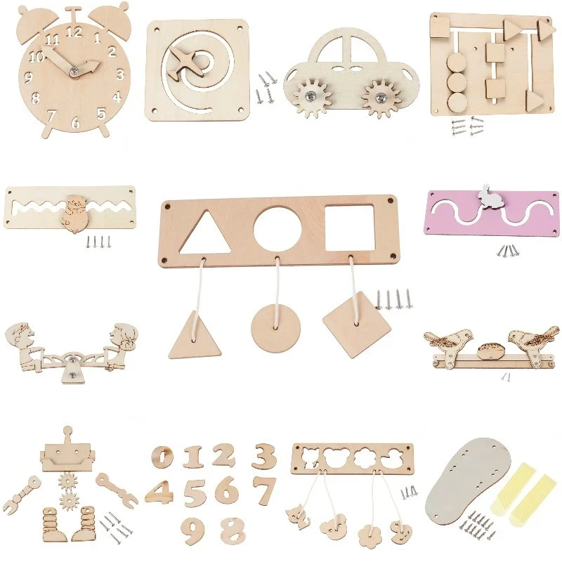 Montessori Toys Lock Cognition Toy Wood DIY Toy Material Toddler Sensory Activity Board Parts