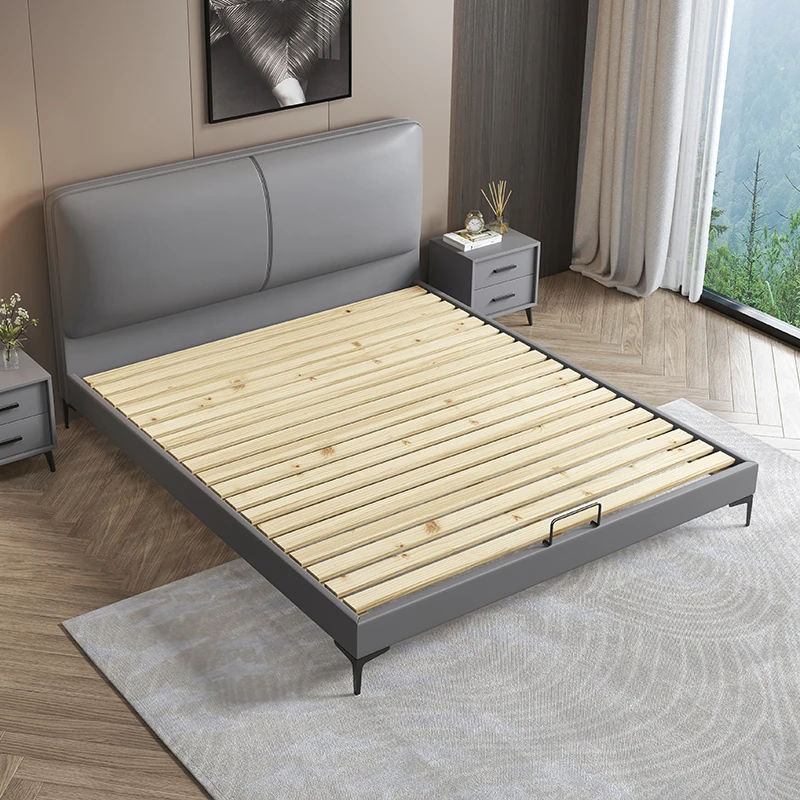 Nordic light luxury technology cloth minimalist modern 1.8m solid wood soft bed