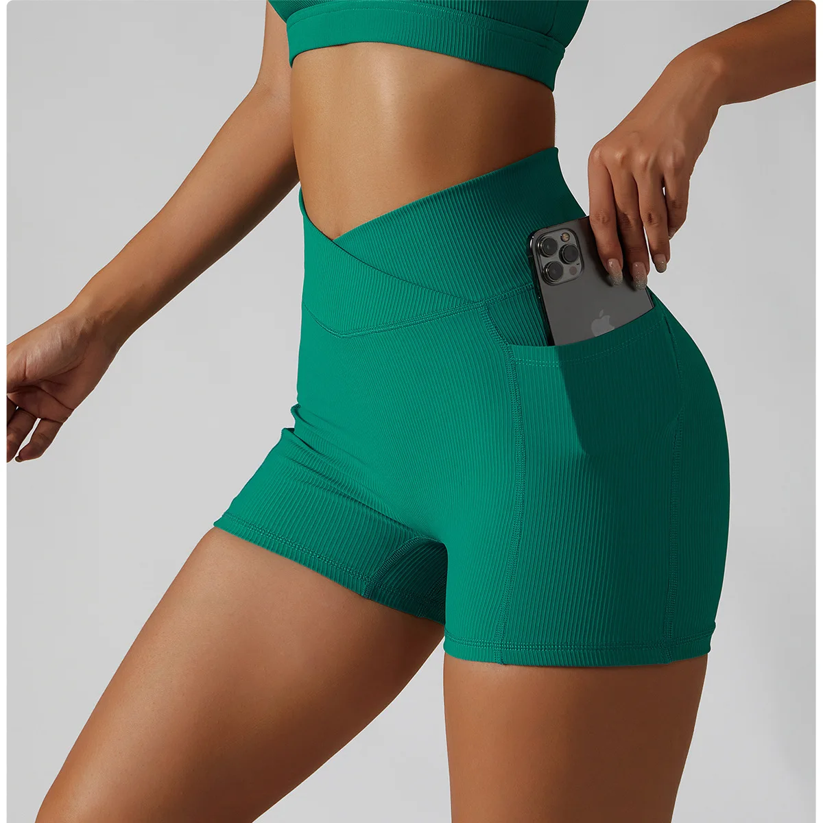 High Waist V Cut Workout Seamless Shorts Pockets for Women