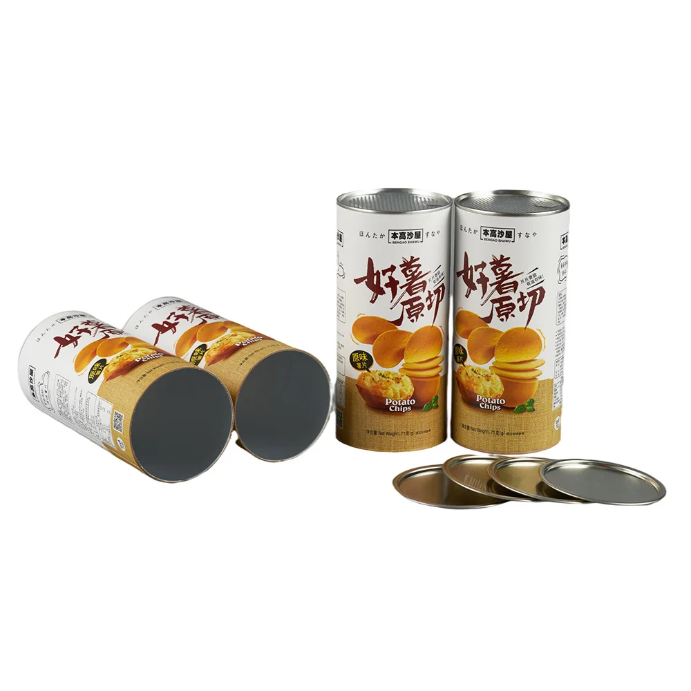 Eco Friendly Food Grade Cylinder Cardboard Containers Box Pringles Tube Nut Paper Tube For Cookies Snack Potato Chips Packaging