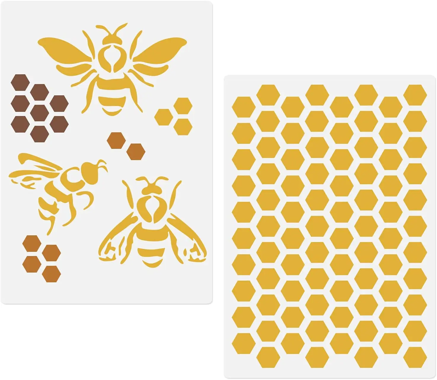 Bee Honeycomb Hexagon Stencils, 2 Pcs Bee Theme Drawing Template for Painting on Wood Fabric Wall Furniture Card Making Home Dec