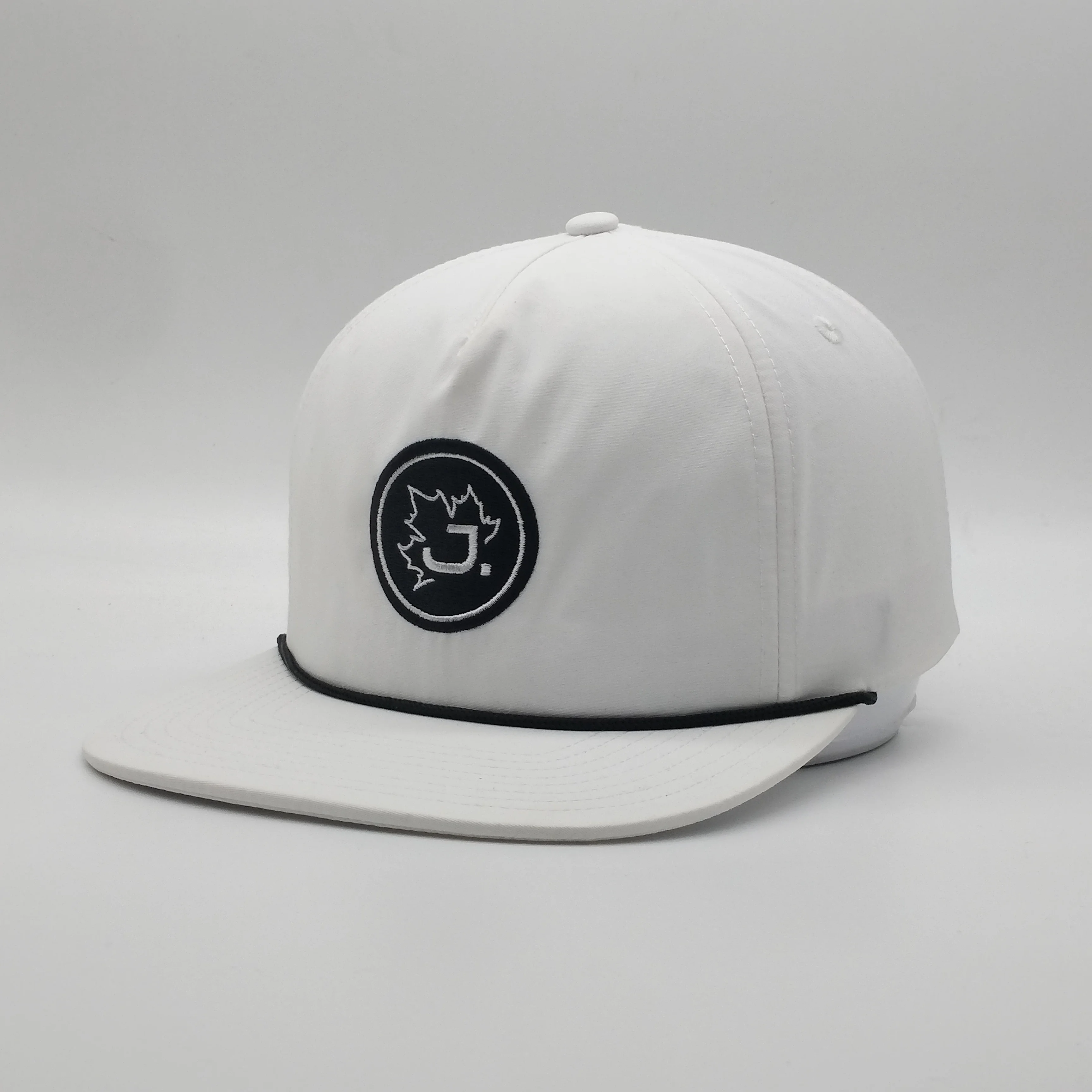 High Quality Long Duration Time 6 Panel Adult Unstructured Spandex Flat Embroidery Custom Rope On Brim White Snapback Hat