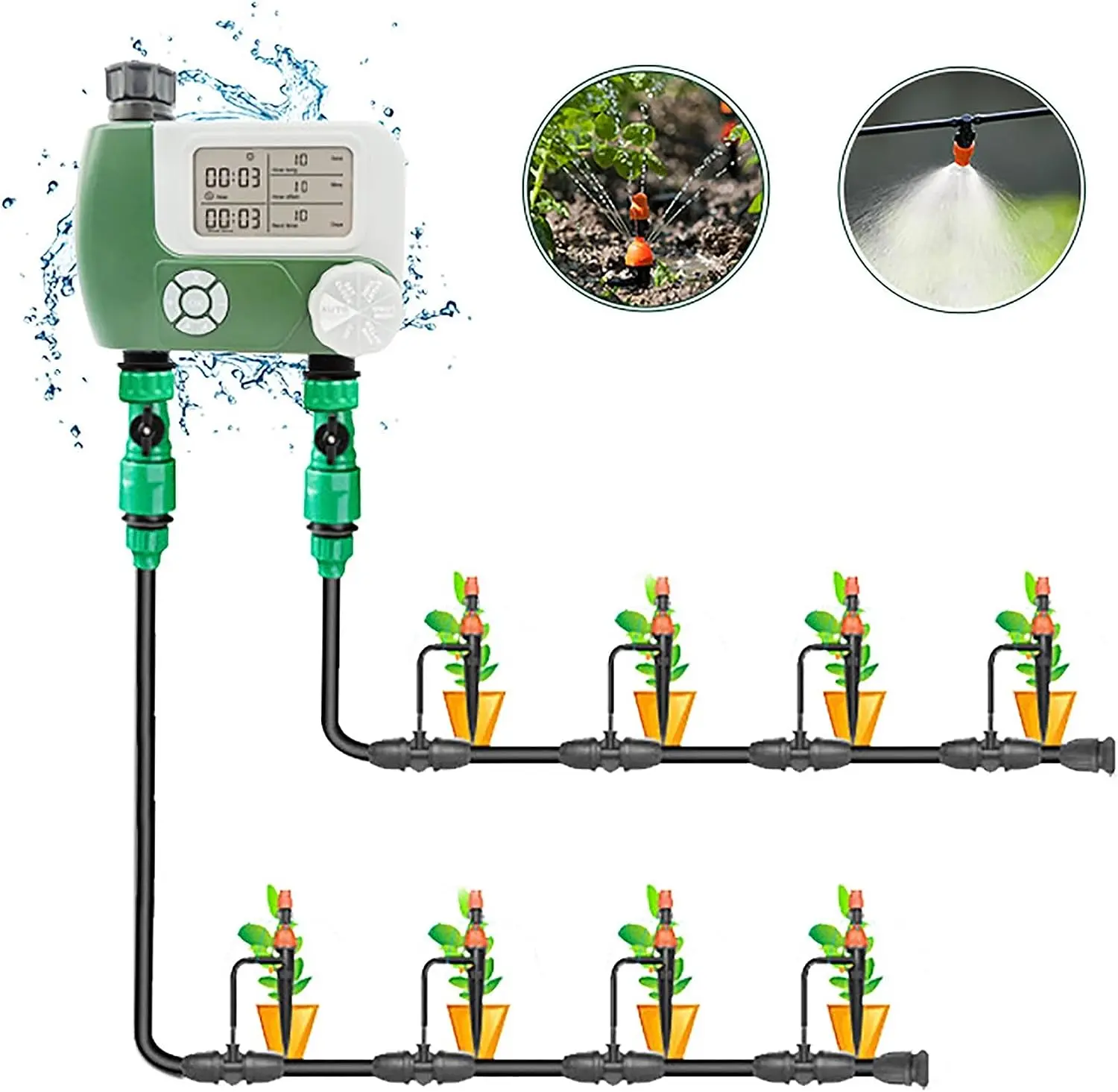Manufacturer plastic two outlet large screen battery power outdoor smart garden tap Automatic water timer automatic