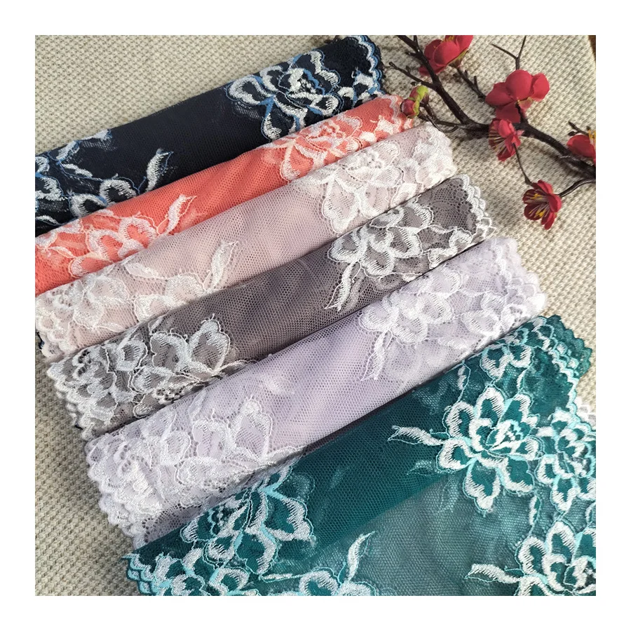 E4284 25cm Stretch Elastic Lace Trim technology wholesale price red african lace fabric bridal lace fabric applique