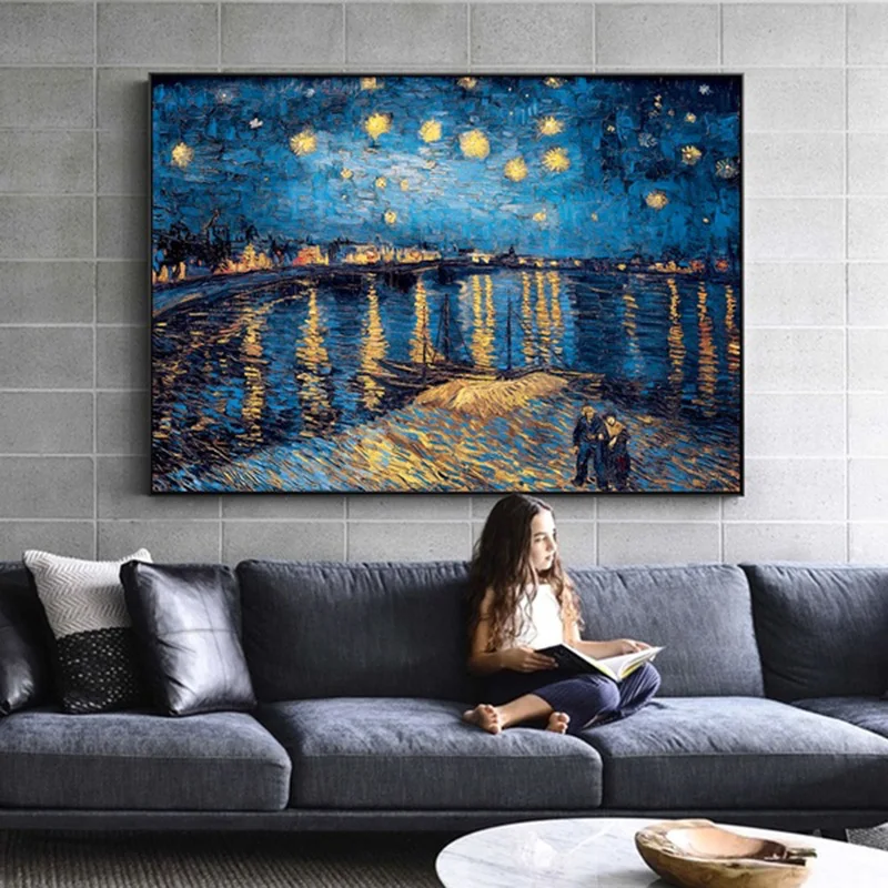 Van Gogh Starry Night Canvas Paintings On The Wall Impressionist Starry Night Canvas Pictures For Living Room(No Frame)