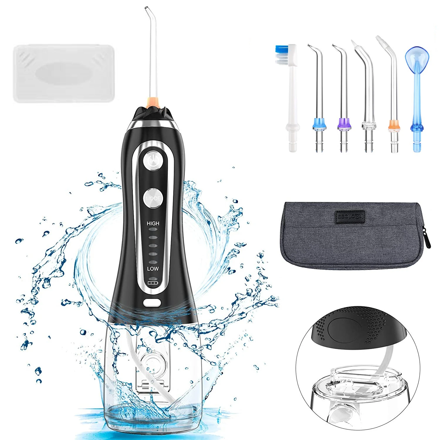 H2ofloss Cordless Portable electric flosser 300ml USB Rechargeable Dental Water Flosser Waterproof Dental Water Jet