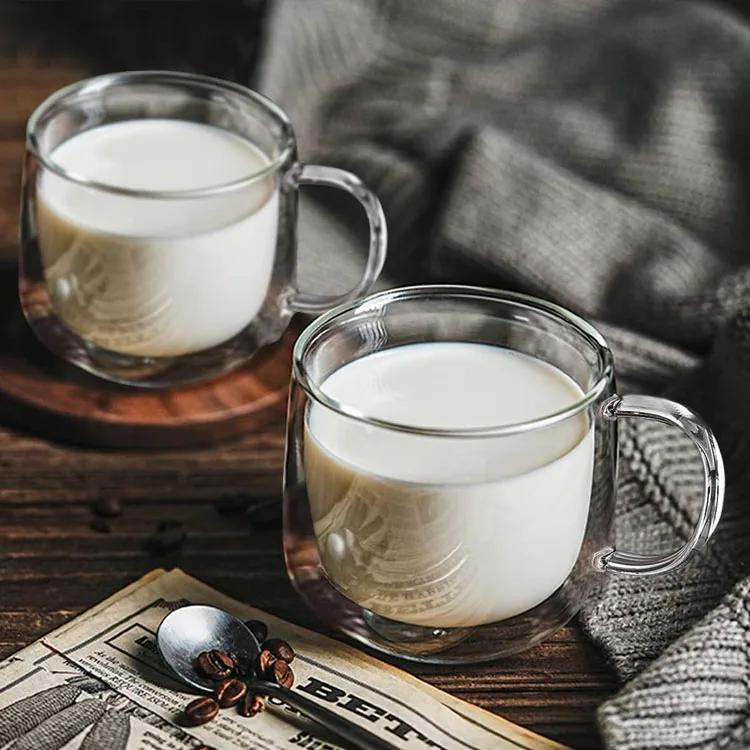 Double Wall Cappuccino Mug 10oz Clear Espresso Coffee Mug Insulated Glass With Handle