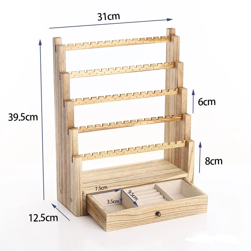 Solid Wood Vintage Earring Rack Storage Jewelry Rack Hanging Earrings Cardboard Rack Necklace  Ring Box Jewelry Display R