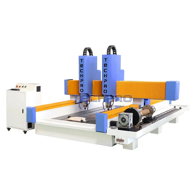 Factory Sale 4 Axis Double Head Stone Router CNC Double Head Stone Cutting Machine with Rotary Device
