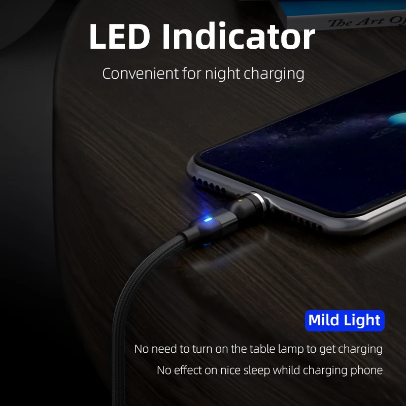 Magnetic charging cable fast charging 3 in 1 magnetic light cable 540 degree Free Rotation Data 2.4A Micro USB C Charging Line