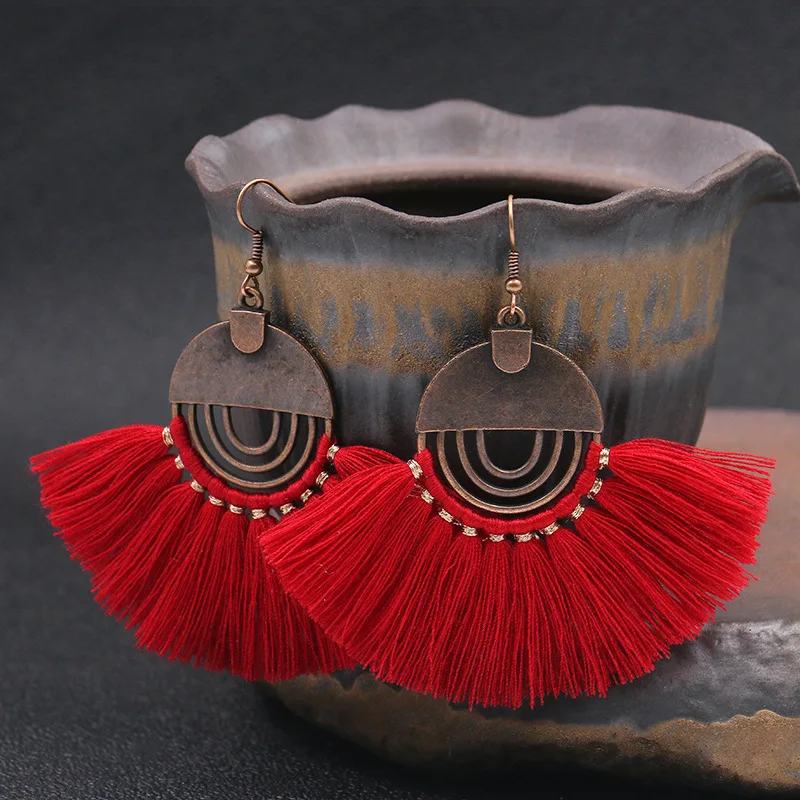 
Bohemian Jewelry Fashion hollow round Women Boho Tassel Earrings 