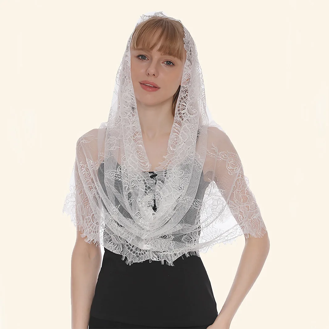 Muslim Headscarf Pure Lace Hollow Tassel Scarf Female Autumn And Winter Long Veil Scarf Europe And America Women Shawl