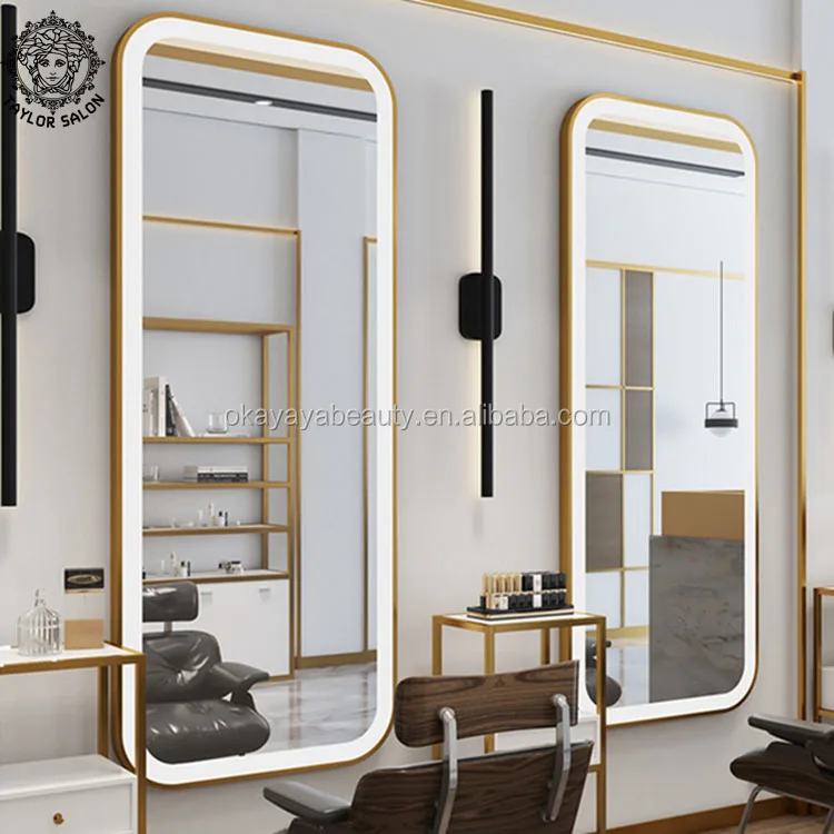 Wholesale hairdressing furniture salon styling station decorative wall mirror with LED light barber mirrors for sale