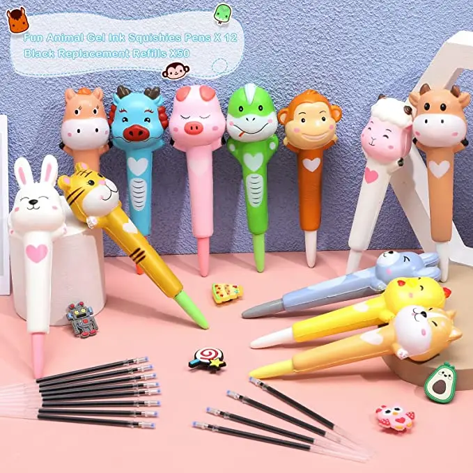 FW41 Kawaii/оптовая продажа ручка-антистресс милые 12 животных мягкие ручки игрушка для снятия стресса из искусственной кожи школьные принадлежности Ароматические гелевые детей